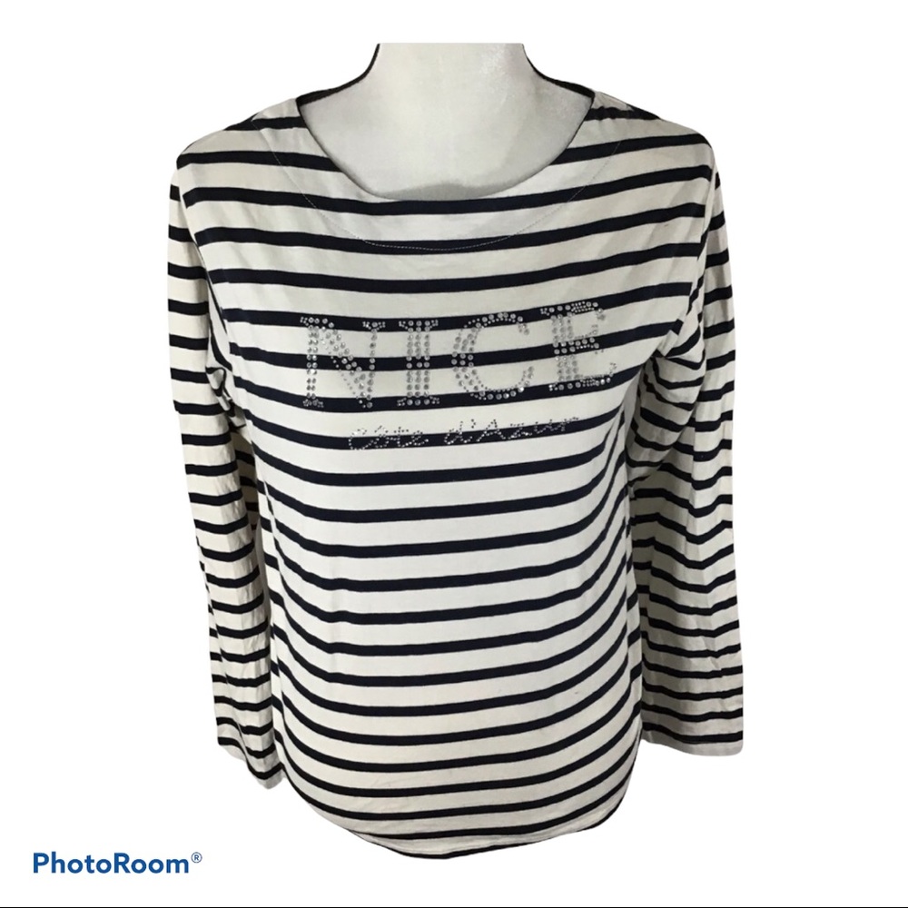 Mariner Nautical Long Sleeve French Nice Côte‎ d’Azur Bling Breton Stripe Shirt